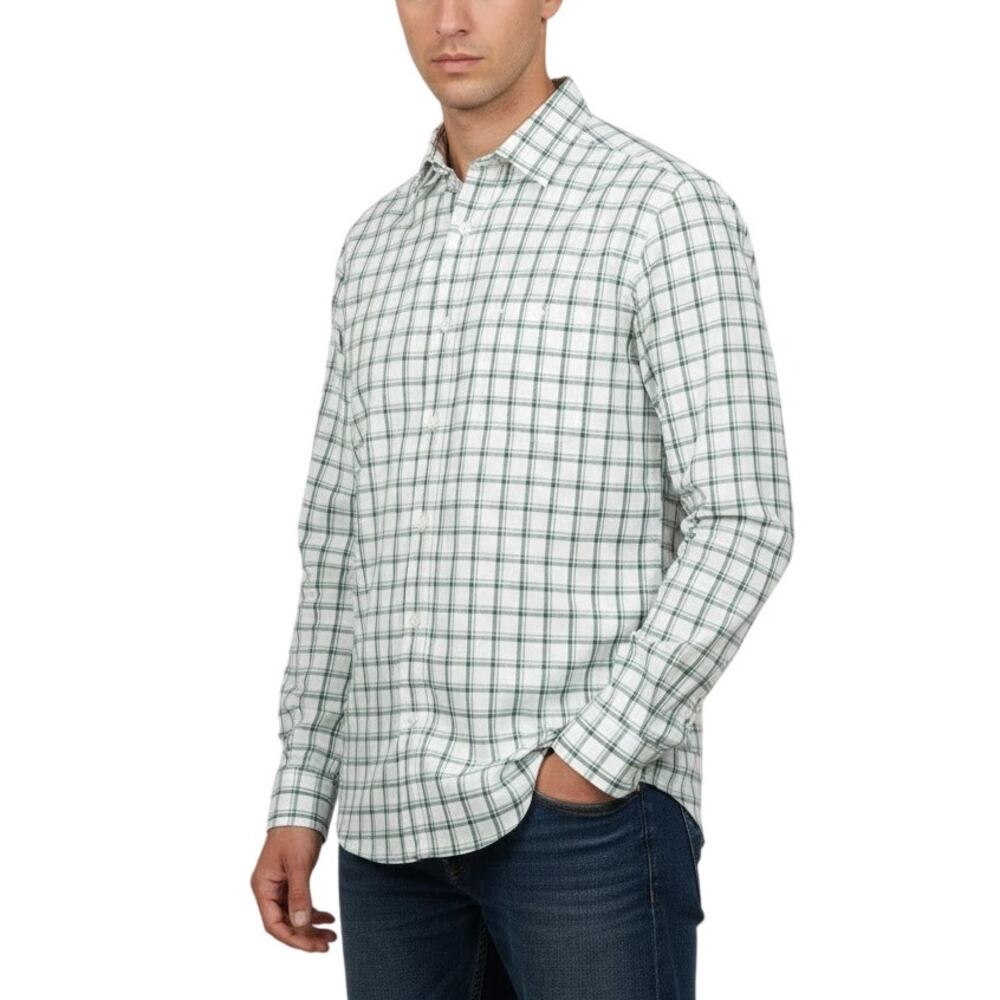 Artefact Button Up Shirt White Green Plaid Cotton NWT Men Size Large Tall